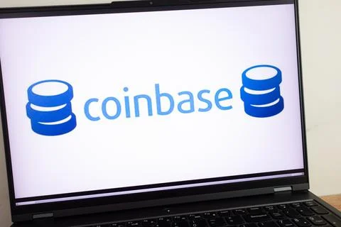 Coinbase cryptocurrency exchange platform logo on laptop Foto stock