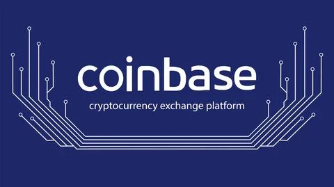 Coinbase cryptocurrency exchange platform name with PCB tracks isolated Stock-Illustration
