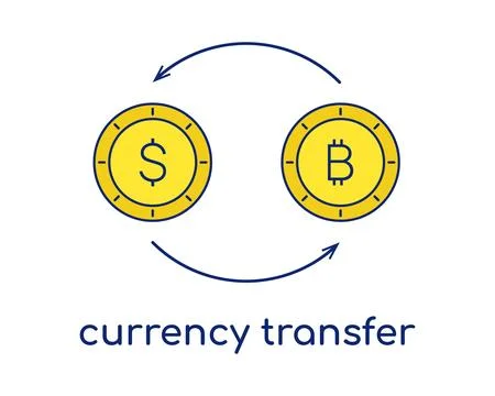 Coins and arrows in a circle. Converting bitcoin to dollars. Currency trans.. Stock Illustration