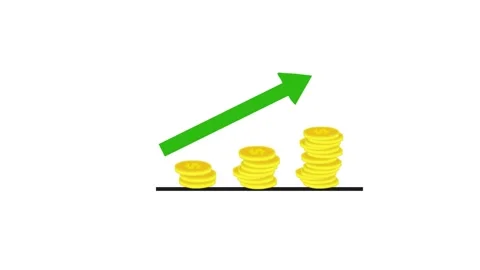 Coins and graph. graph and money. Animated with Arrow Growing Up Stock Footage 273936959