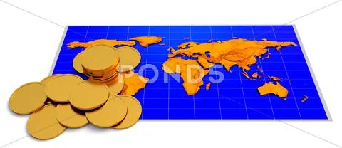 Coins and map Stock Illustration