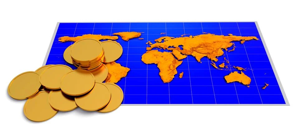 Coins and map Stock Illustration