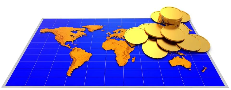 Coins and map Stock Illustration