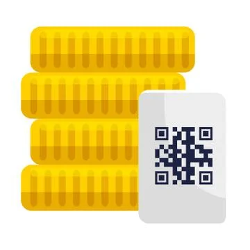 Coins and qr code over paper vector design Stock Illustration