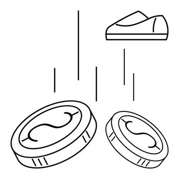 Coins and shoe with falling lines, concept of socioeconomic disparity and deb Illustrazione stock