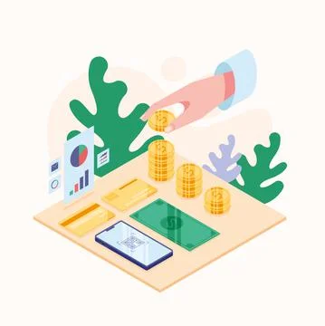Coins and smartphone Stock Illustration