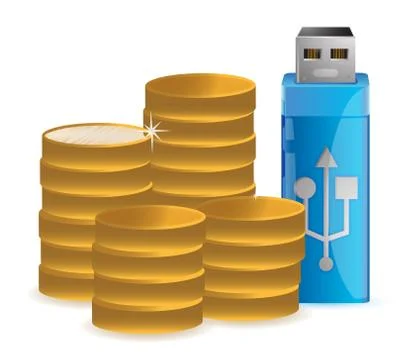 Coins and usb data flash driver illustration Stockillustratie
