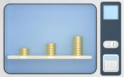 Coins and vending machine, 3d rendering. Stock Illustration