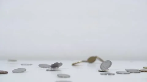 Coins are falling down. Stop motion Stock Footage 155565286
