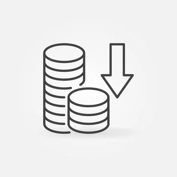 Coins with Arrow vector Devaluation concept thin line icon Stock Illustration