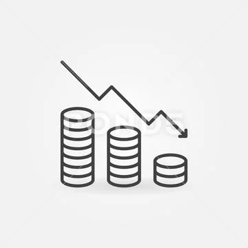 Coins with Arrow vector Money Devaluation concept outline icon ...