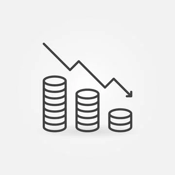 Coins with Arrow vector Money Devaluation concept outline icon Stock Illustration