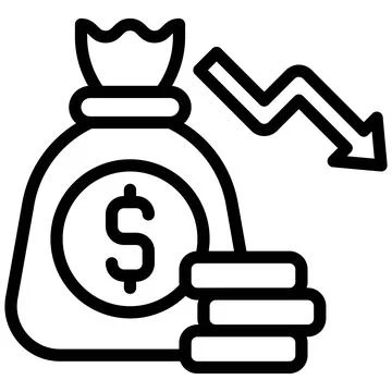 Coins bag with decrease arrow icon, Bankruptcy related vector イラスト素材