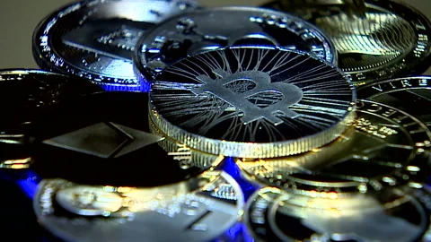 Coins Bitcoin are different Stock Footage 85765189