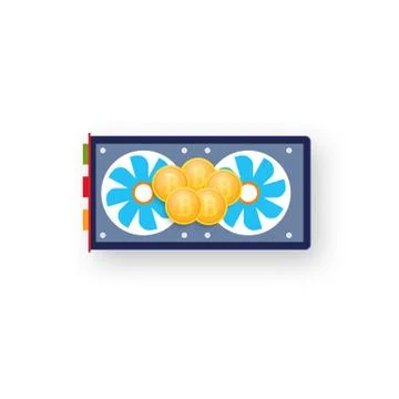 Coins bitcoin on a computer graphics card. Stock Illustration