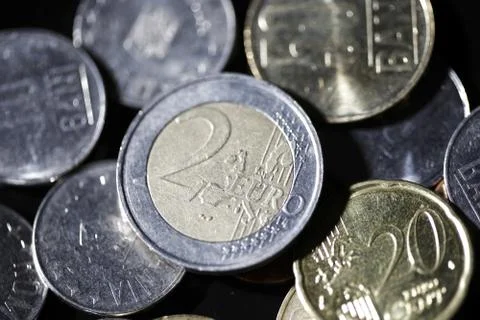 Coins on black Stock-Fotos