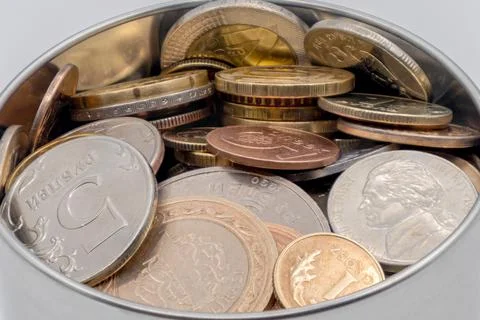 Coins in a box Foto stock