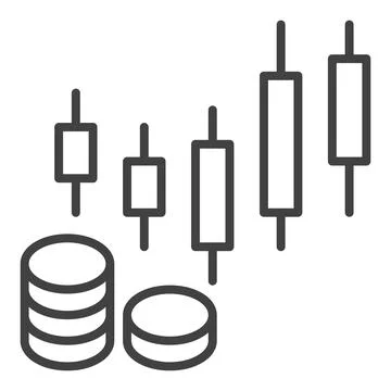 Coins with Candlestick Charts vector Technical Analysis icon or symbol in o.. Illustrazione stock