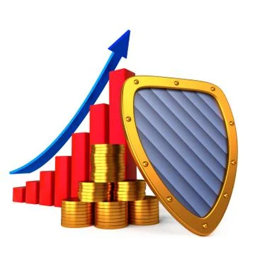 Coins chart and shield Stock Illustration
