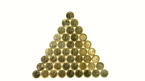 € coins create shape of a golden pyramide Stock Footage 79559557