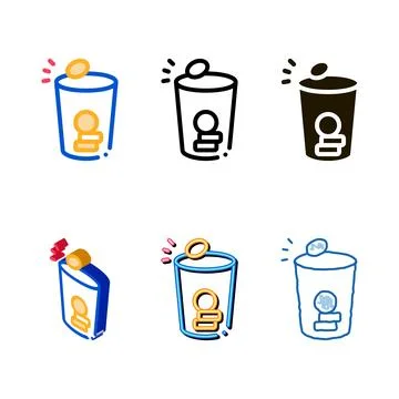 Coins in designs cup icon vector outline Stock Illustration