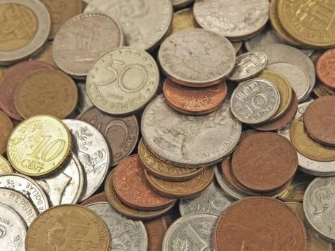 Coins of different countries. Stock Photos