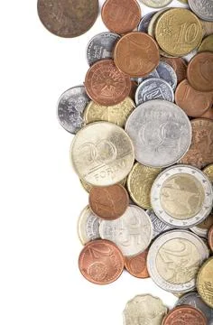 Coins of different countries Stock Photos