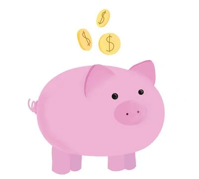 Coins with a dollar sign are falling into a pink piggy bank Stock Illustration