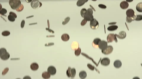 Coins drop in front of camera Stock Footage 44104675