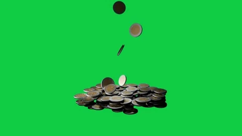 Coins dropping above, spinning and stacking, building pile on black surface, Stock Footage 337887594