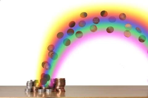 Coins at the end of the rainbow Stock Illustration