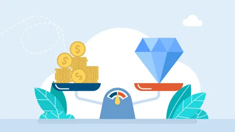 Coins fall from above onto the scale plate. Equal payment. Diamond redemption Stock Footage 273510677