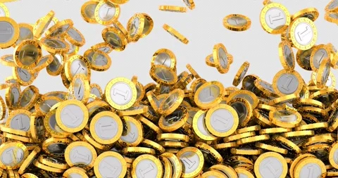 Coins falling and fill the screen. 3D animation on transparent background Stock Footage 296773354