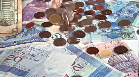Coins  falling down on Banknote, slow motion. 库存影片 64571258