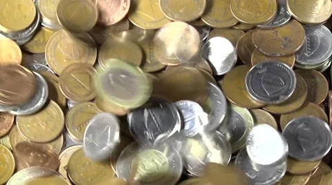 Coins falling on floor Stock Footage 56708559