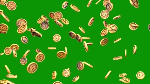 Coins Falling Greenscreen - High Quality Stock Footage Stock Footage 310738711