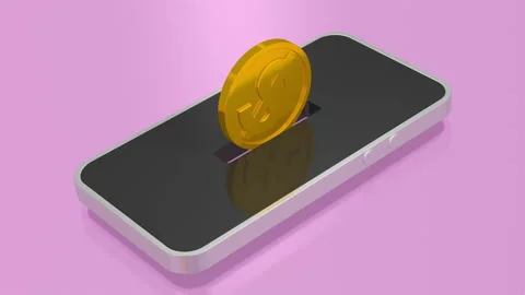 Coins falling inside mobile phone. Stock Footage 131848004