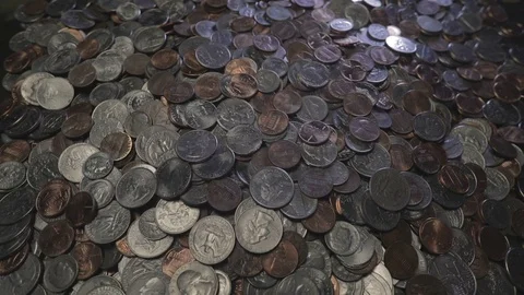 Coins Falling at Pile Normal Speed in Pile Stock Footage 88293504