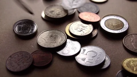 Coins falling in slow motion Stock Footage 86194268