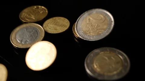 Coins in falling. Slow Motion. Stock Footage 109343801