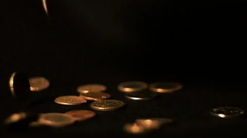 Coins falling from the top down Stock Footage 64344879