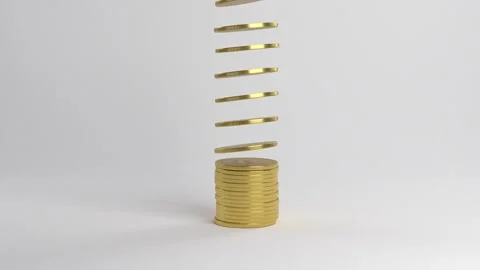 Coins falling on top of each other. A pillar of coins. Vídeo Stock 148154870