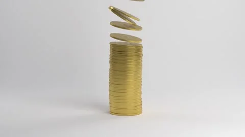 Coins falling on top of each other. A pillar of coins. Destruction. Vídeo Stock 148154918