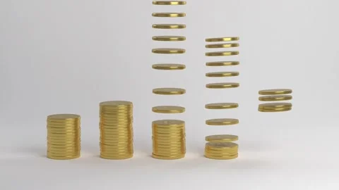 Coins falling on top of each other. A pillar of coins. Growth chart. Stock-Footage 148242333