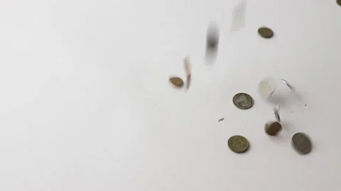 Coins falling on white background Stock Footage 145535040
