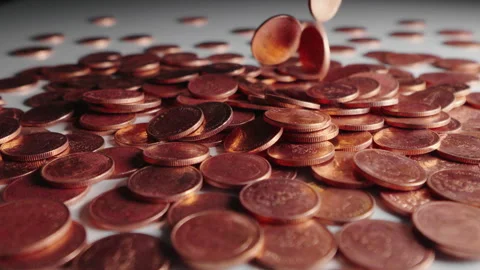 Coins falling on the white background. Slow motion Stock Footage 329901053