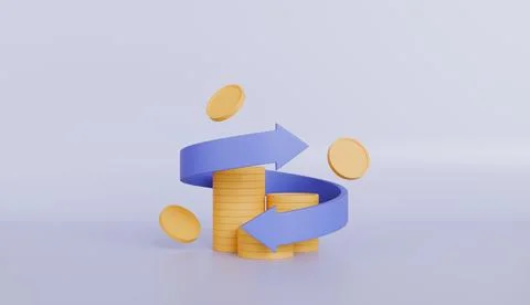 Coins floating with arrows, refund and digital payment with money back Stock Illustration