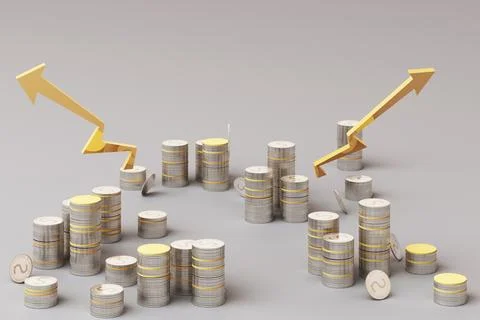 Coins graph Business growth graph chart 3d render Ilustración de archivo