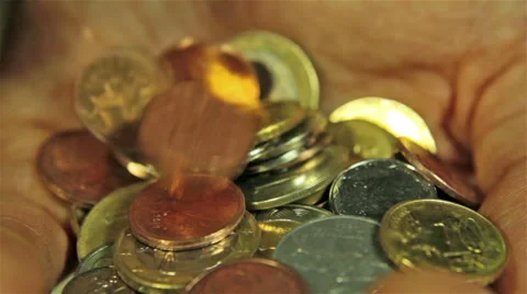 Coins in Hands. Close up shot. Stock Footage 32420396