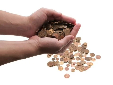 Coins in hands Stock Photos